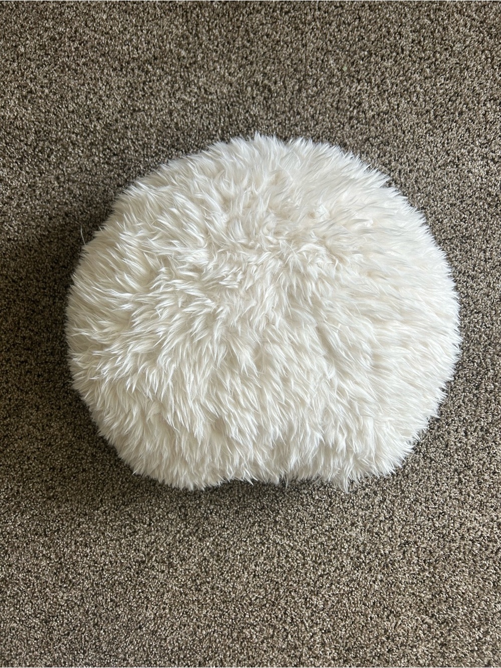 Round Faux Fur Pouf Pillow in White